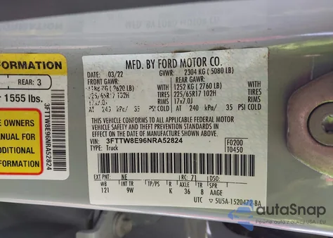 2022 Ford Maverick Xl from USA, damaged, VIN 3FTTW8E96NRA52824